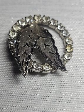 Vintage Silver-Tone Crystal Leaf Brooch